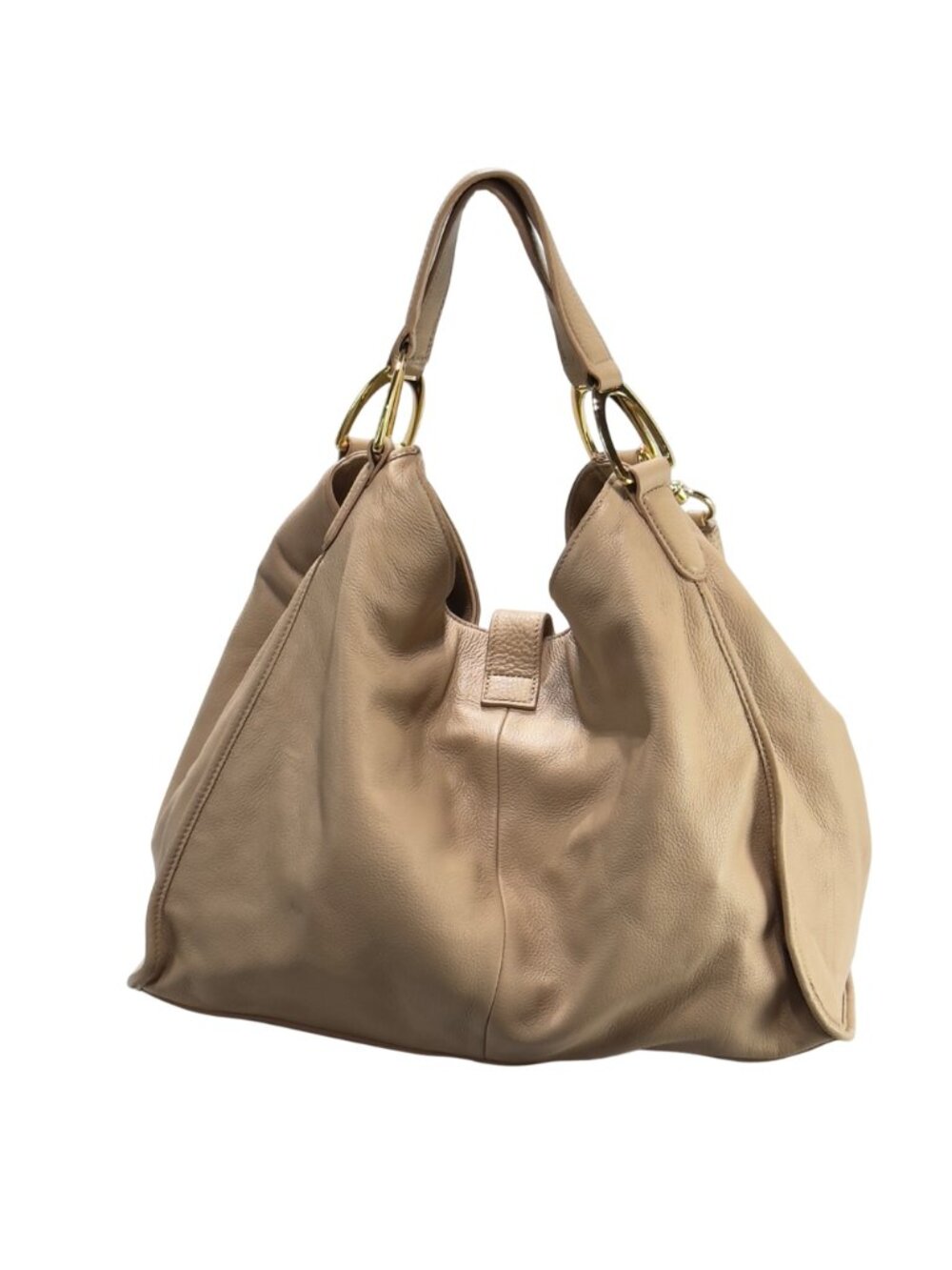 GILI Large Beige Leather Tote Bag With Gold Hardware & Fringe Tassel Accent - Picture 3 of 14